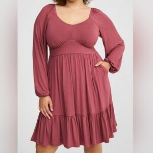 Torrid Mini Super Soft Tiered Skater Dress Pink Plus Size 5X